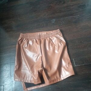 NEW We1Fit Womens Brown Faux Leather Skirt High Waisted Pencil Mini Skirt Sz L